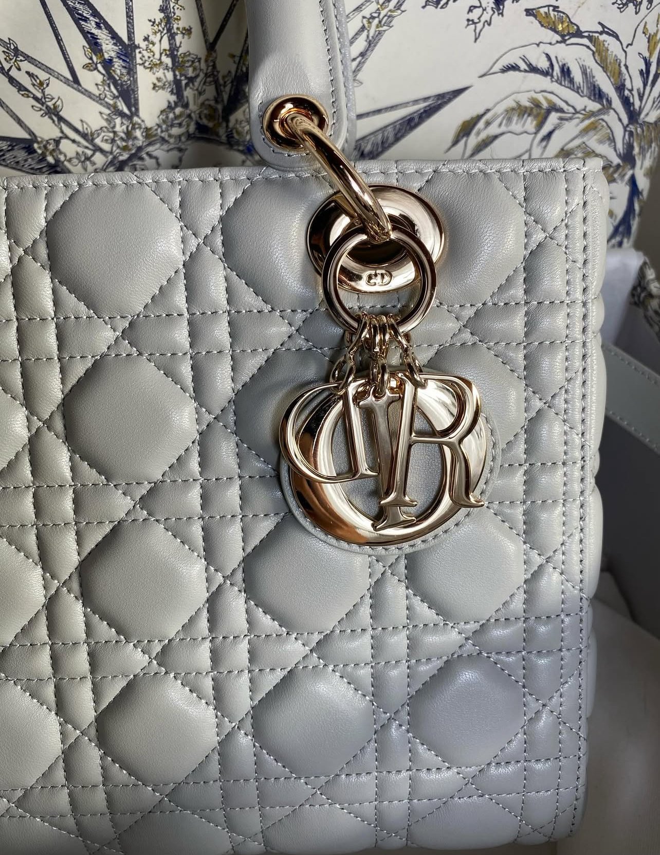 Lady Dior bag Cannage Medium Lambskin With Mother Of Pearl Effect In Opal Grey - foto 3