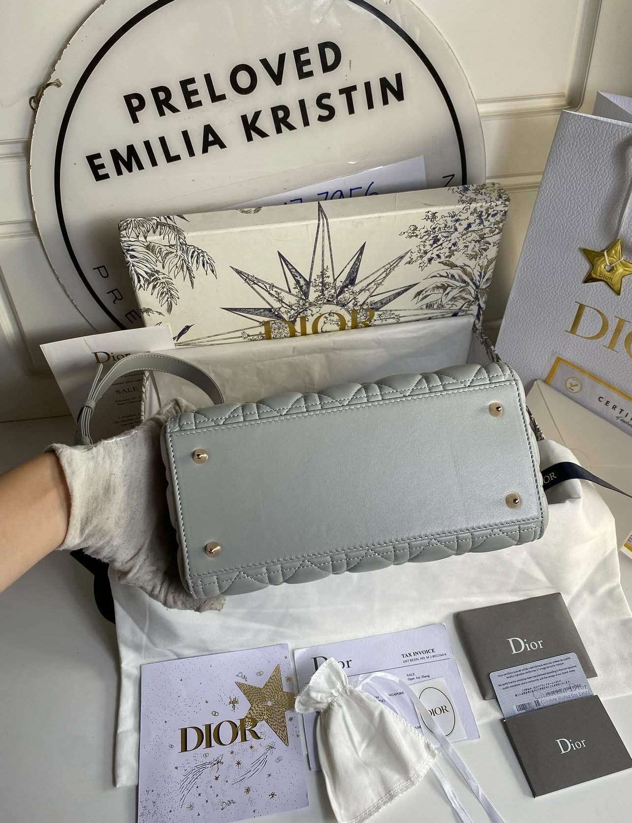 Lady Dior bag Cannage Medium Lambskin With Mother Of Pearl Effect In Opal Grey - foto 6