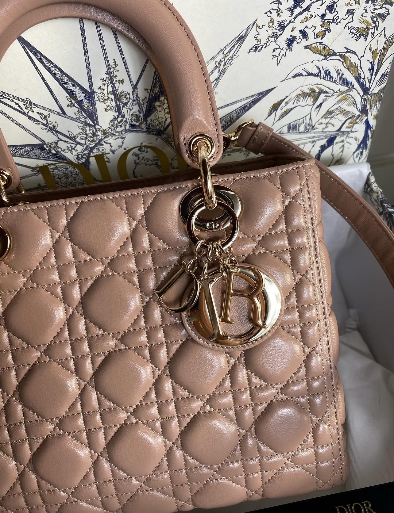 Lady Dior bag Medium Cannage Lambskin In Nude Pink  - foto 3