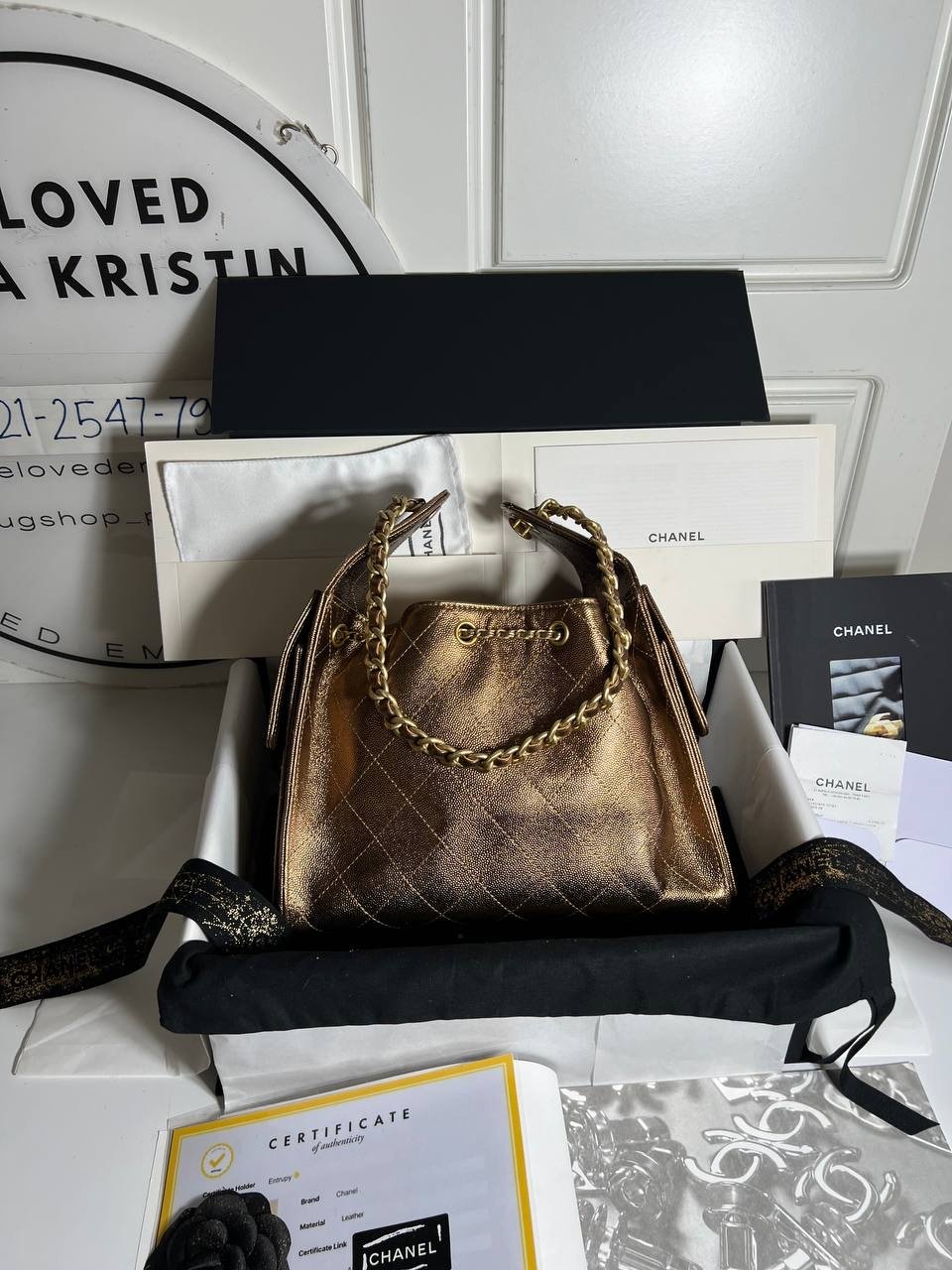 C25 Small Handbag Caviar Leather Bronze Metallic Ghw - foto 4
