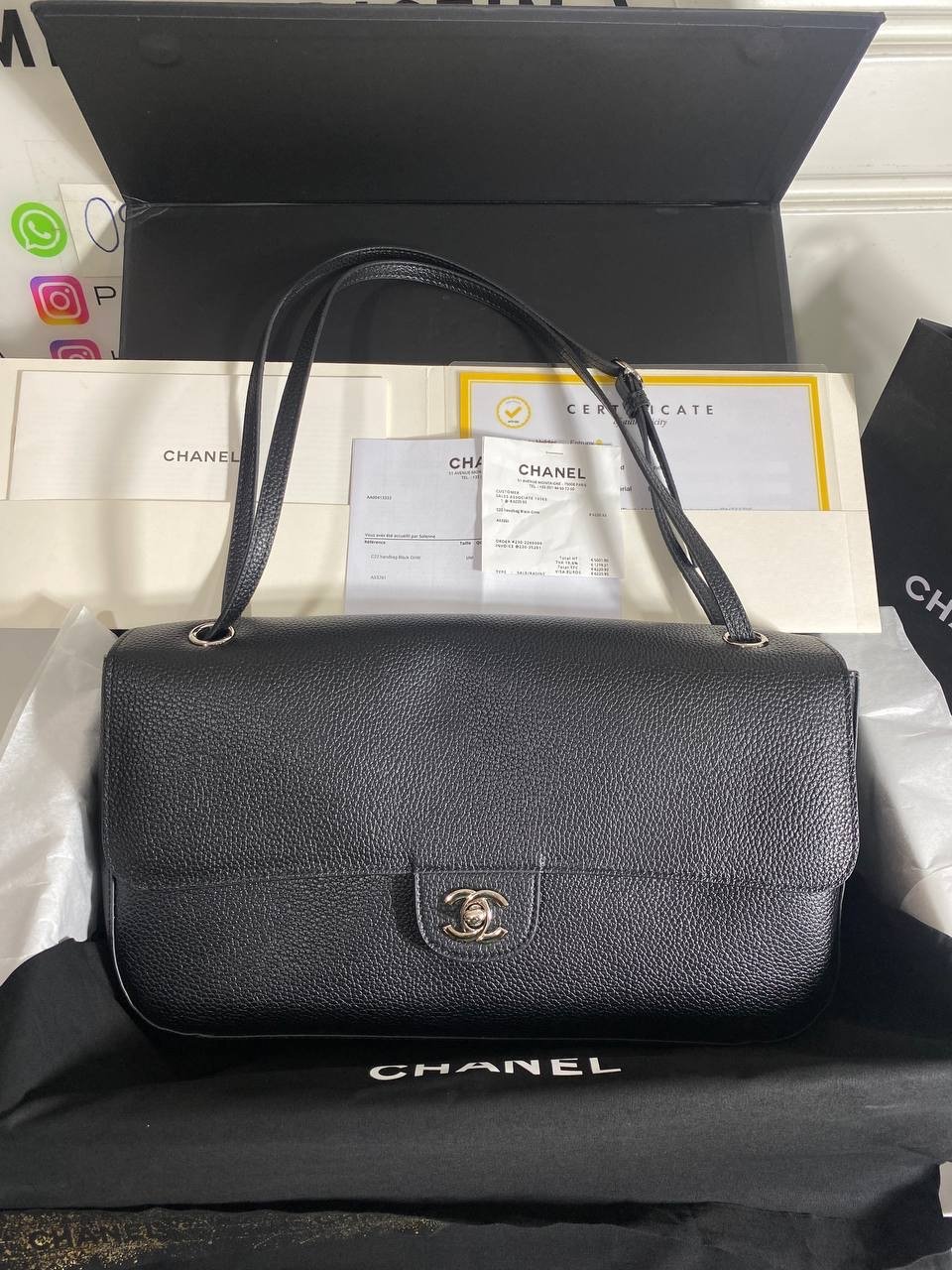 Maxi Flap Bag Grainy Calf Leather Black Shw - foto 2