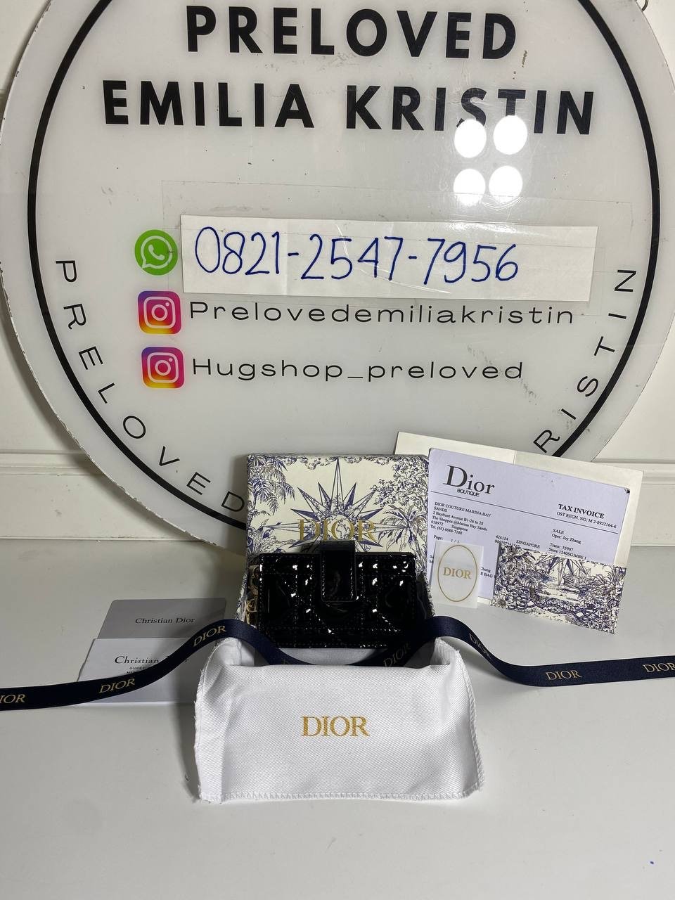 Patent Cannage Lady Dior Accordion Card Holder Black